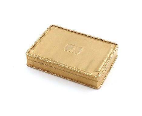 A Victorian 18-carat gold snuff box, by George Edwards, London 1859, rectangular form, engine-turned decoration, foliate bord