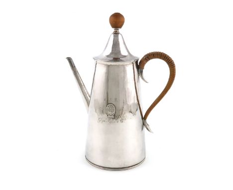 By Leslie Durbin, a commemorative silver coffee pot, London 1954, celebrating the 200th anniversary of Glyn Mills & Co bank (