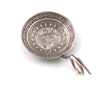 A George III Chinoiserie silver caddy spoon,maker's mark W, probably for Joseph Willmore, Birmingham 1808,circular form, the 