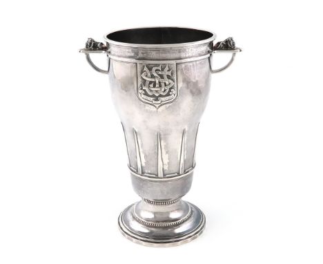 By George Hart for The Guild of Handicraft, an Arts & Crafts silver vase, London 1938, shaped tapering circular form, applied
