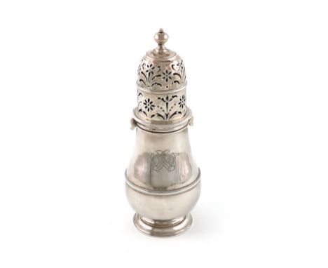 A Queen Anne silver sugar caster,by Charles Adam, London 1708,baluster form, central girdle, bayonet fitting pierced cover wi