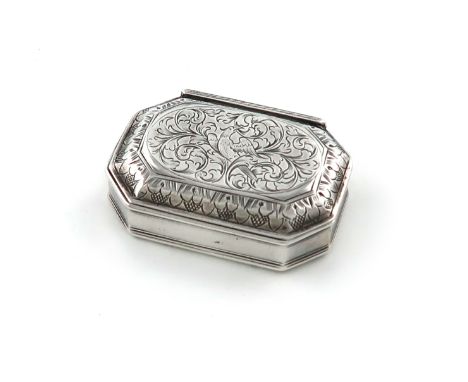 A William III silver 'squeeze action' snuff box,  maker's mark of J.W with a fish above, possibly for John Wilkins, London ci