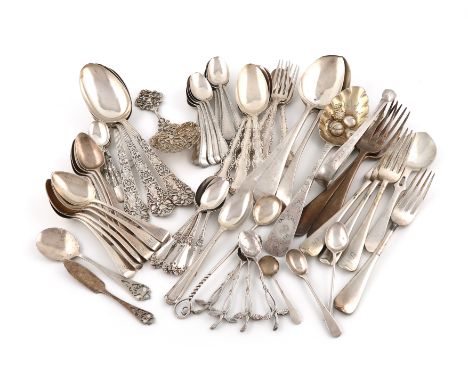 A mixed lot of silver flatware,various dates and makers,comprising: four tablespoons, three dessert forks, two table forks, t