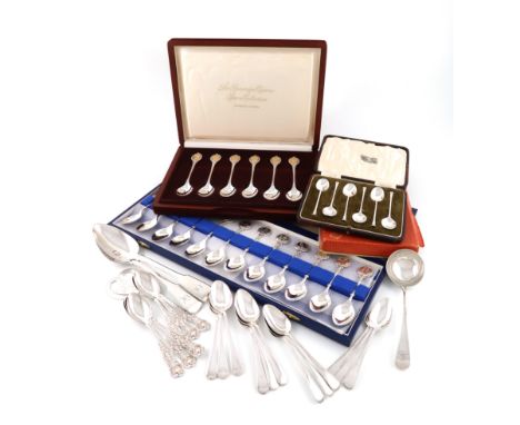 A collection of silver flatware,various dates and makers,comprising: a cased set of twelve horoscope teaspoons, by John Pinch