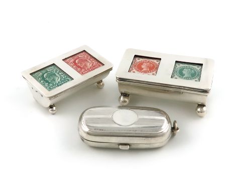 An Edwardian silver double stamp box,by Saunders and Shepherd, Chester 1906,rectangular form, the hinged cover with two stamp