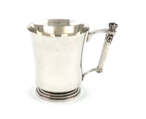 A commemorative silver Art Deco Coronation mug,by Richard Burbridge for Harrods, Birmingham 1936,tapering circular form, the 