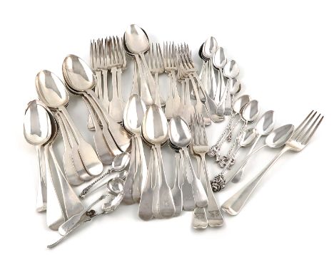 A mixed lot of silver flatware,various dates and makers,comprising Fiddle pattern: six table forks, six dessert forks, six de