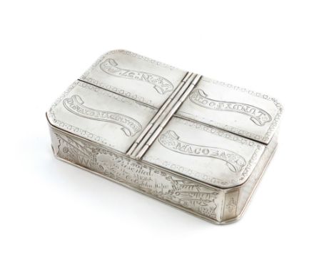 A George III silver regimental table snuff box, by Phipps and Robinson, London 1801, rectangular form, canted corners, with f