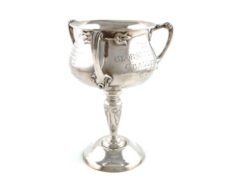 An Art Nouveau silver three-handled cup The George Du Gros Challenge Cup,by Fattorinin and Sons Ltd., Sheffield 1920,circular
