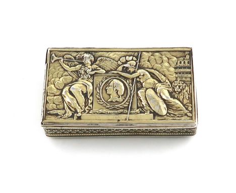 Admiral Lord Nelson, a George III commemorative silver-gilt snuff box, by William Purse, London 1805, rectangular form, the h