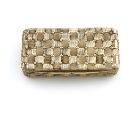 A George III silver-gilt snuff box, by Matthew Linwood, Birmingham 1805, rectangular form, textured simulated wicker decorati