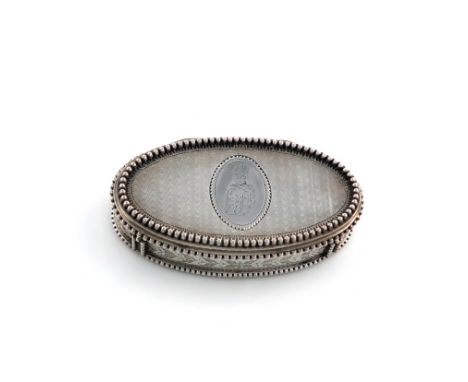 A George III silver snuff box, by Phipps and Robinson, London 1793, oval form, engine-turned decoration, beaded borders, the 