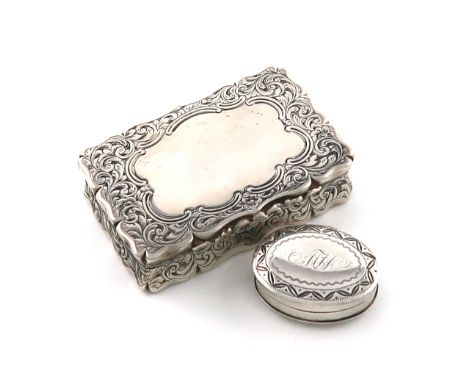 A George III silver patch box,by William Pugh, Birmingham 1805oval form, pull-off cover, bright-cut decoration, initialled, l