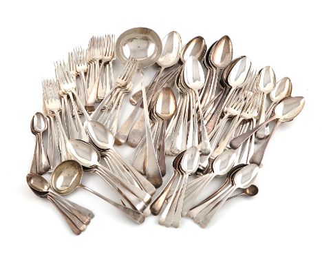 A collection of antique silver Old English pattern flatware,various dates and makers,some pieces crested, comprising: twenty-