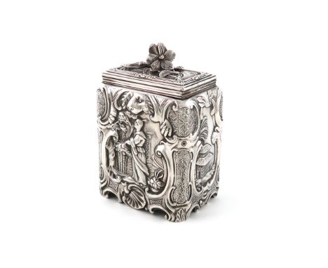 A George IV Irish silver Chinoiserie tea caddy, probably by Richard Sherwin, retailed by West, Dublin 1828, in the Paul de La
