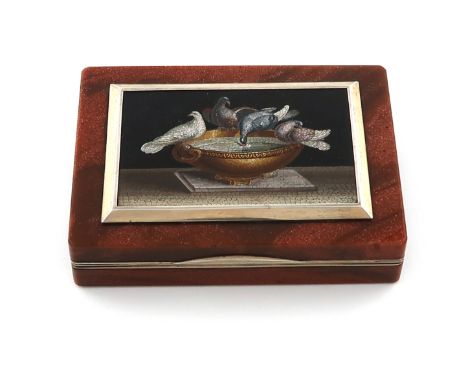 A 19th century Italian silver-gilt mounted micro-mosaic and brown aventurine snuff box, by Giovanni Andrea Mascelli, Rome cir