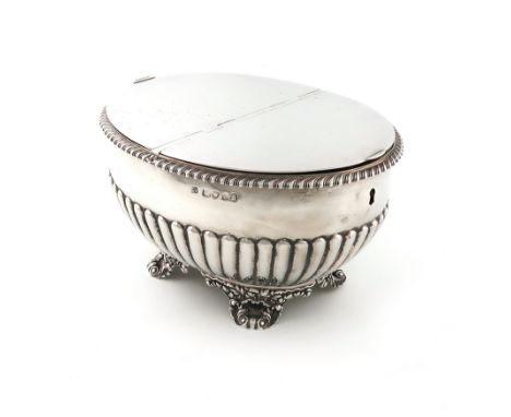 A George IV silver double tea caddy,by Craddock and Reid, London 1825,oval form, part-fluted decoration, with two flush-hinge