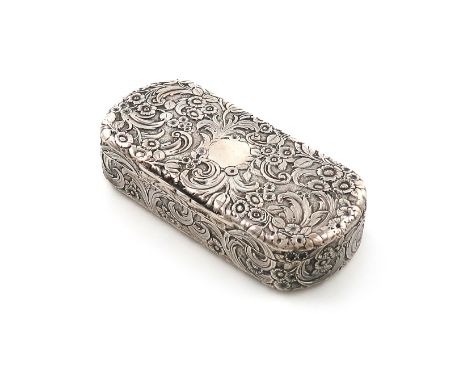 A William IV silver snuff box, by Edward Edwards, London 1831, rounded rectangular form, chased foliate scroll decoration, gi