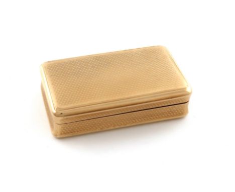 A George III 18-carat gold snuff box, by Alexander Strachan, London 1817, rectangular form, engine-turned decoration, the int