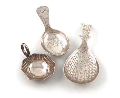 A George III silver caddy spoon,by Cocks and Bettridge, Birmingham 1812,the bowl with engraved decoration, the tapering handl
