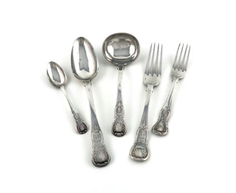 A matched part canteen of George IV and Victorian Scottish silver single-struck King's pattern flatware,various dates and mak