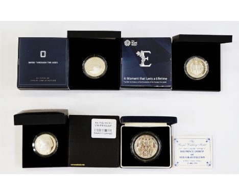 Royal Mint Silver Proof Coins (4), 2011 Prince Philip &pound;5, 2017 The Sapphire Jubilee &pound;5, 2018 65th Anniversary of 