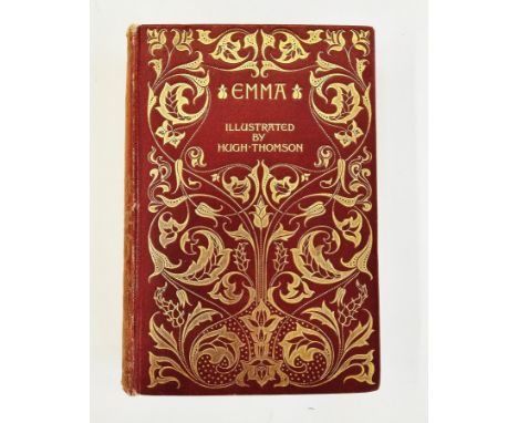 Austen, Jane "Emma", Macmillan &amp; Co 1896, illustrated by Hugh Thomson, red cloth with gilt titles and decorations, peacoc