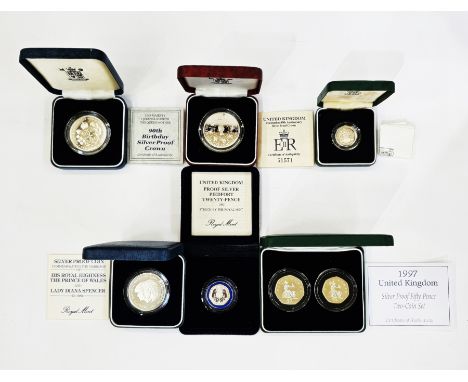 British proof silver coins (6) consisting of 1981 Charles and Diana crown, 1982 20 pence, 1983 Piedfort &pound;1, 1990 Queen 