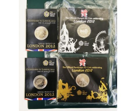 Coin album consisting of two (2) complete sets of Olympic 2012 50ps, together with 4 x &pound;5 Olympic coins.