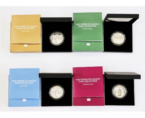 Royal Mint Silver Proof Coins (4), the set of the Tower of London Coin Collection, each &pound;5 Coin is FDC within the origi