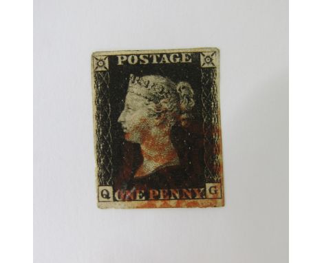 GB Stamp: QV Penny Black &lsquo;QG&rsquo;, red Maltese Cross, 4 margins. SG2 Cat &pound;425.