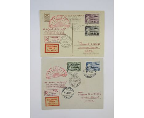 Russia-USSR stamps: Graf Zeppelin Polar Flight complete set first day of issue, 25 July 1931, on stamp postcard and cover add