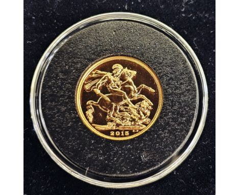 Elizabeth II, 2015 Sovereign, Brilliant Uncirculated, Coronated head right, rev. St George &amp; Dragon purchased through Coi