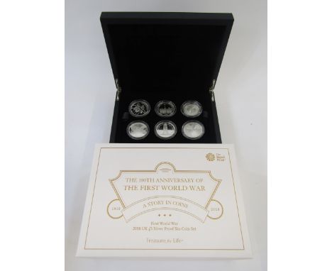 First World War Centenary 2016 UK &pound;5 Silver Proof 6-coin collection, issued by the Royal Mint, a limited edition of jus