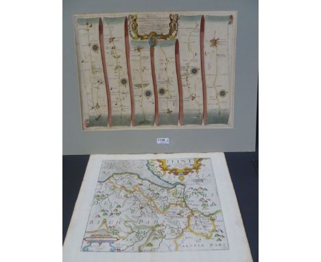 John Ogilby - hand coloured strip map - "The Road from London to Chichester......" 37 x 50 cm, mounted, Hand coloured engrave