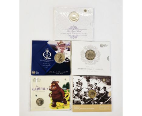 Royal Mint Brilliant Uncirculated cupro-nickel coins (5), The Gruffalo 50p, 2014 &pound;2 100th Anniversary of the outbreak o