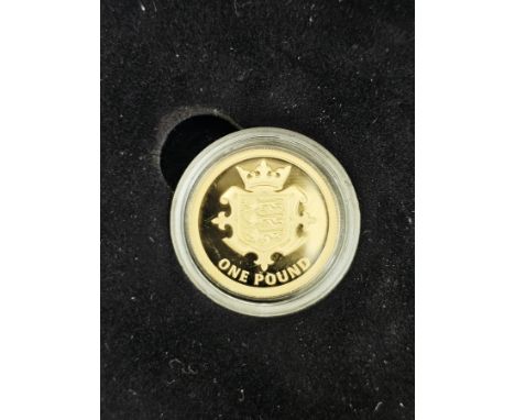 2014 Jersey Gold Proof &pound;1, Coronated head right, rev. garnished shield with three leopards passant with coronet inspire