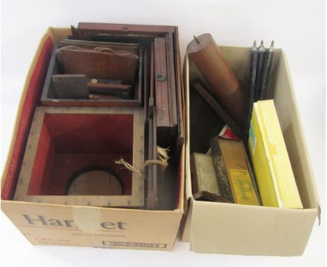 Quantity of antique mahogany plate camera parts and sections, including pieces marked Thornton Pickard, together with other c