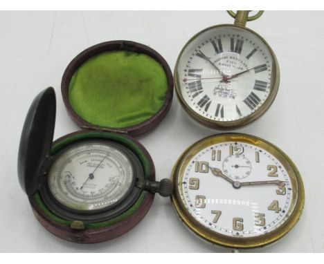 Dollond, London, early C20th pocket barometer and thermometer, hinged blued steel hunter case, silvered dial with adjustable 