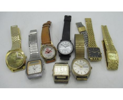 Rotary quartz wristwatch with date, on gold plated rice grain bracelet, and collection of other quartz and mechanical wristwa