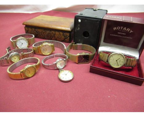 Rotary Quartz wristwatch with date in original box, two Seconda Quartz wristwatches, Bewler 17 jewel Ladies wristwatch, other