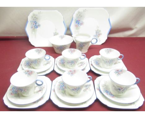 Shelley Nemesia pattern part tea set comprising 6 cups, 6 saucers, 6 side plates, milk jug, sugar bowl and 2 cake plates (qty