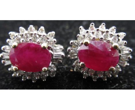 Pair of 18ct yellow gold ruby and diamond earrings approx. 2ct 