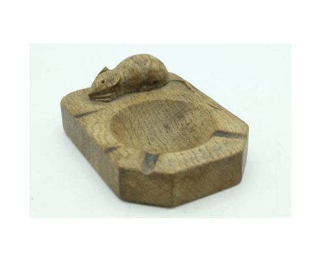 Robert Mouseman Thompson of Kilburn - an oak rectangular ash tray, carved with signature mouse, W10cm D7cm 