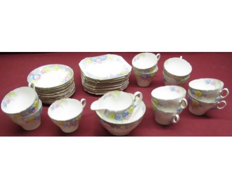 Shelley Poppy pattern tea service, painted No. 0233 and Rd. No. 823343, 37pcs 