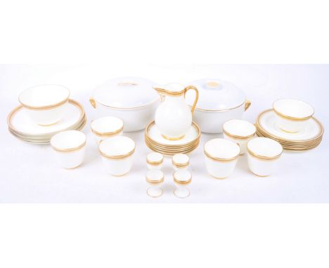 An early - mid 20th century circa 1930s part dinner / tea service, white ground with gilt handles / rims and Ancient Greek ke