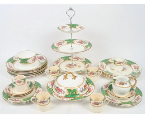 An early - mid 20th century circa 1930s part tea / dinner service by T. Goode &amp; Co., London, with sea green shagreen styl