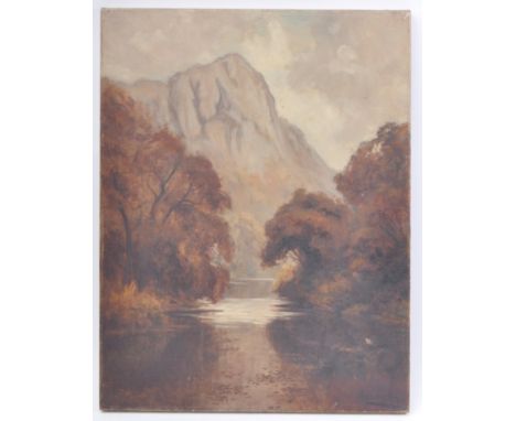 F. Baldwin - 'High Tor, Matlock' - an early 20th century Edwardian oil on canvas painting depicting the natural countryside a