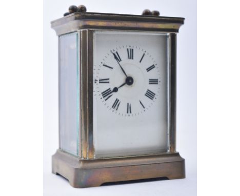 Duverdry &amp; Bloquel - an early 20th century French brass carriage clock, complete with winder. Roman numeral clock face, w