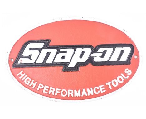 Vintage Advertising - 'Snap On' - a vintage painted cast iron enamel sign for Snap On. Of oval form, with red ground, white b